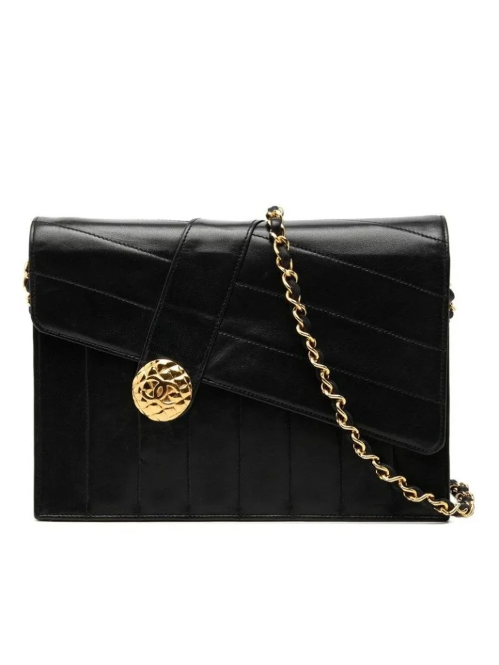 Chanel CC Logo Chain Flap Shoulder Bag Black Lambskin
